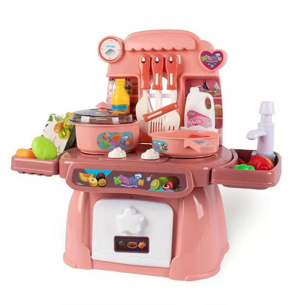 Kids Pretend Toy Kitchen Set with Sounds, Lights, Stove, Sink and Toy Food - Toddler Toy Kitchen