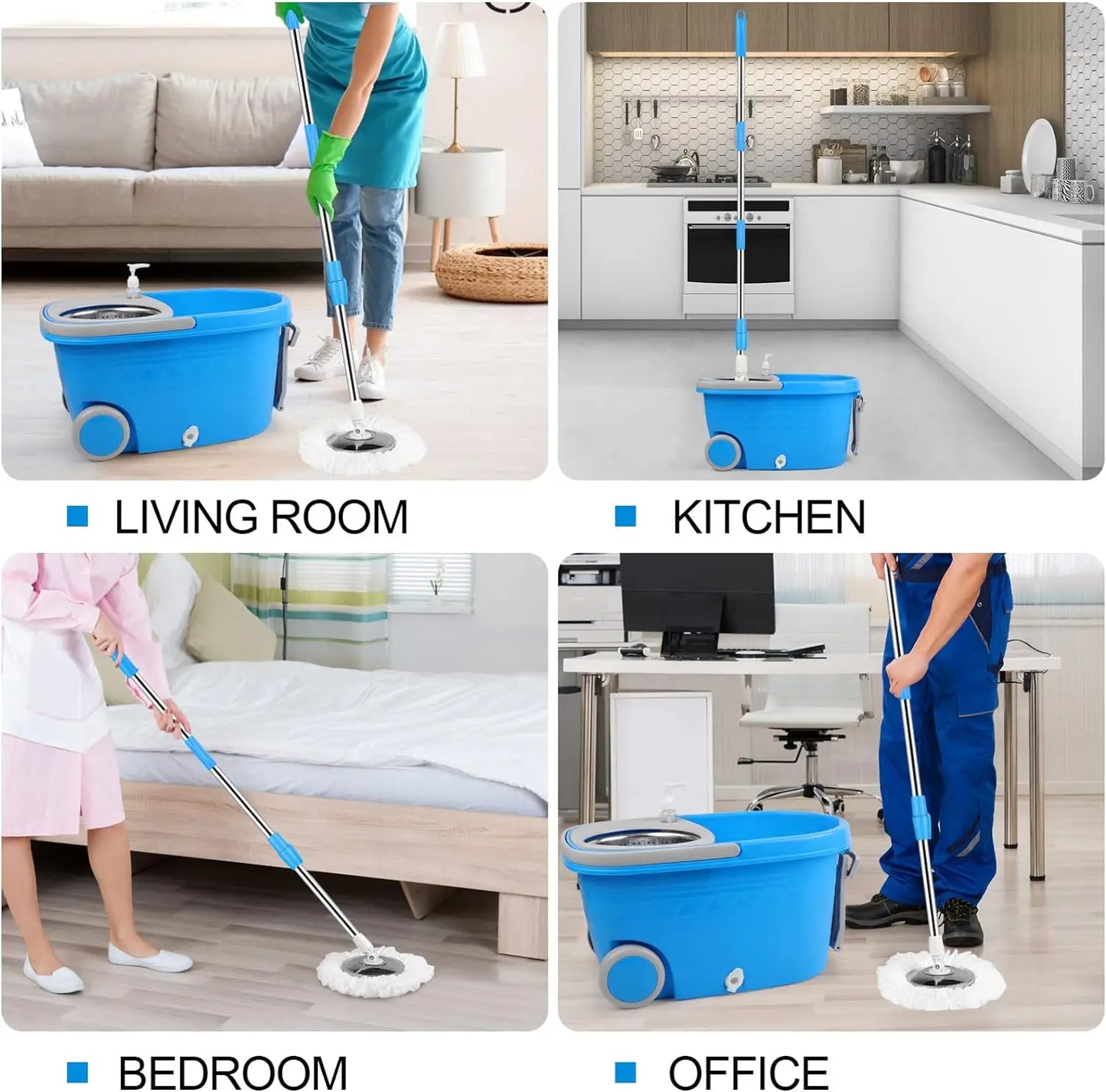 360° Spin Mop & Bucket Set — 3 Microfiber Heads, 61" Handle