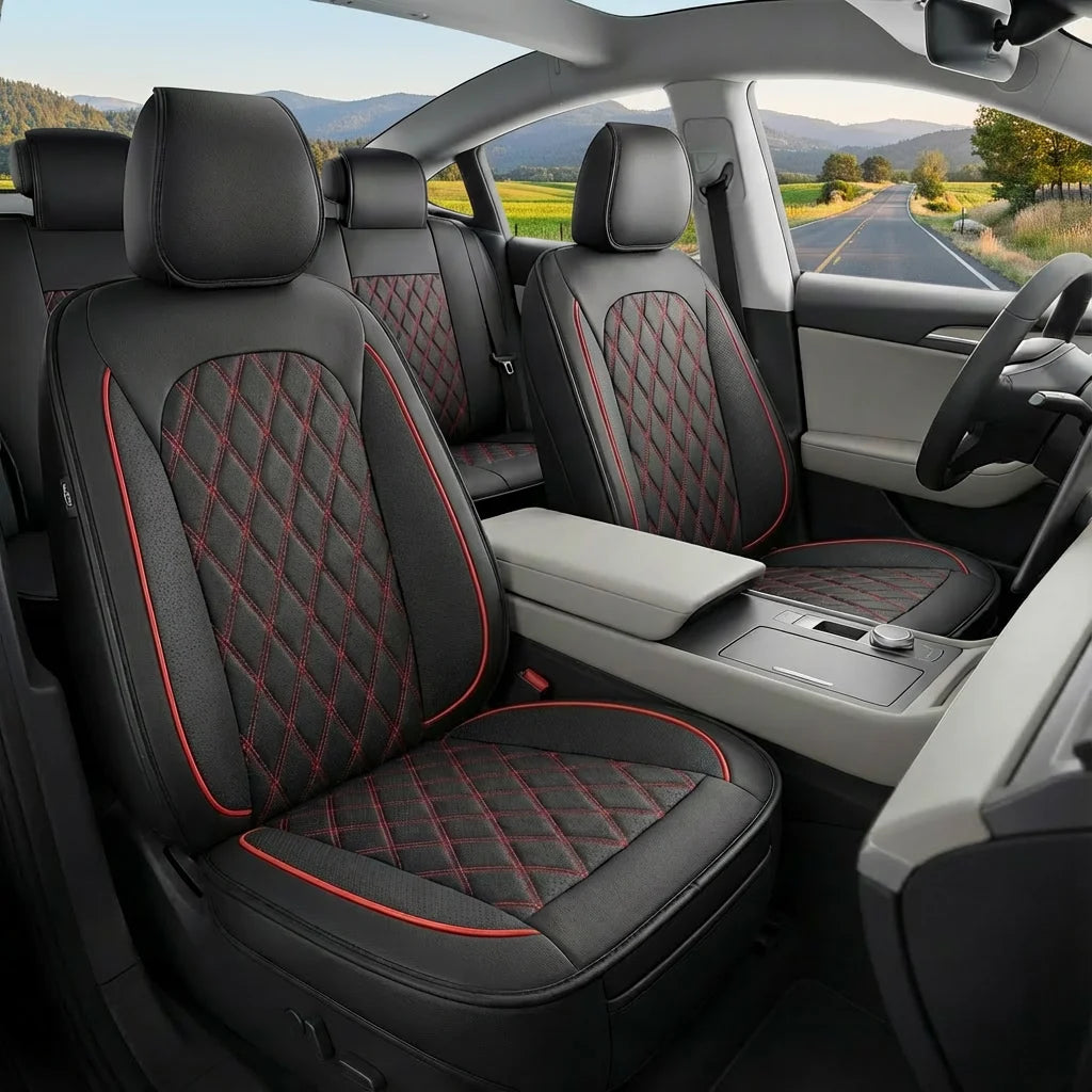 Waterproof Leather Car Seat Covers, Airbag-Compatible Universal Fit Cushion Covers for Most Vehicles
