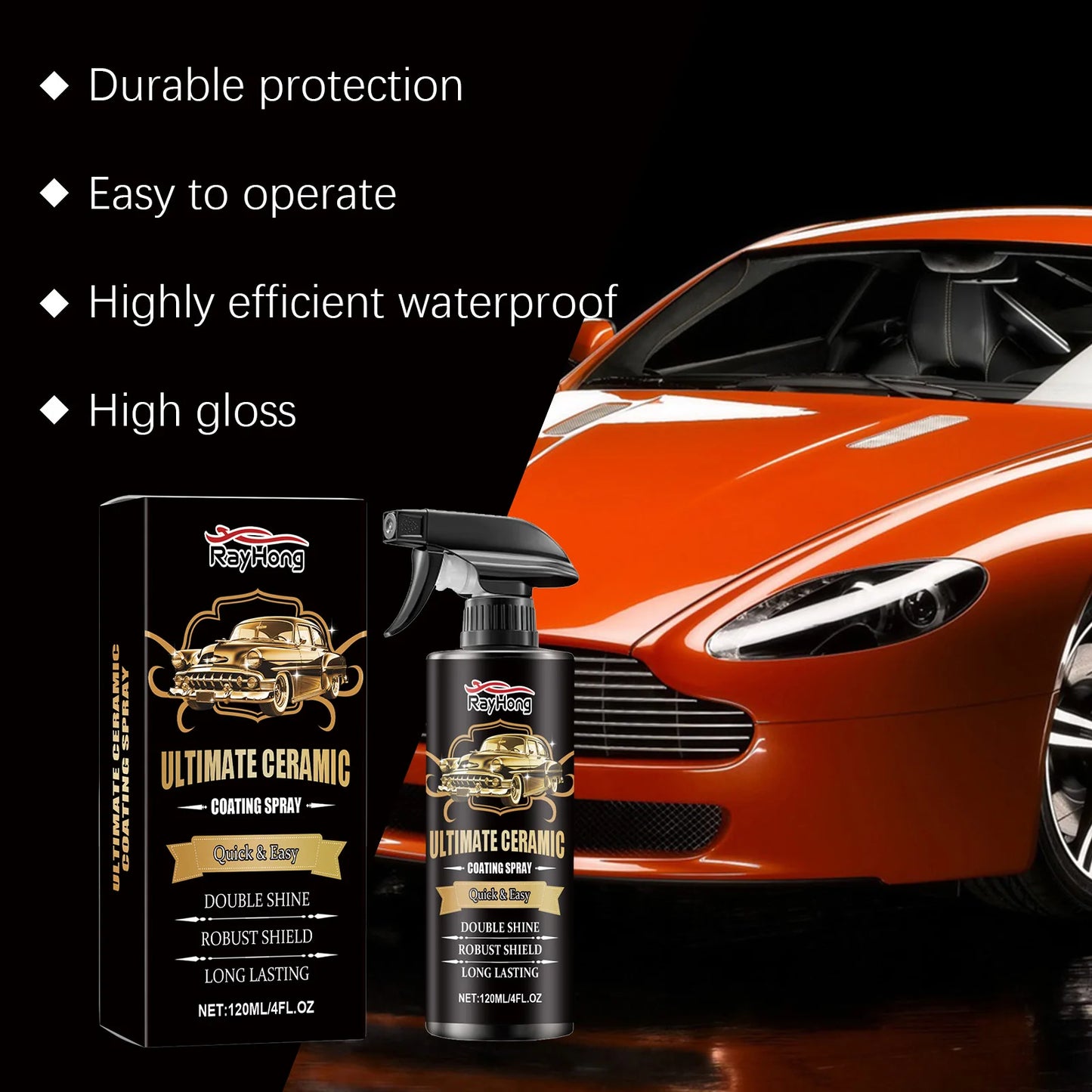 Ceramic Coating Spray for Vehicles, Fast-Apply Paint Protection with Gloss Boost and Anti-Soiling Finish