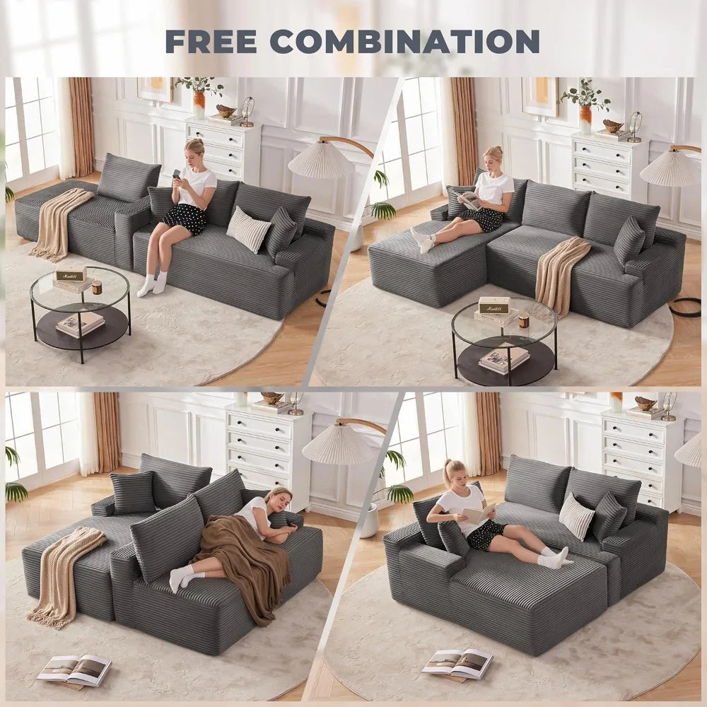 Cloud Sectional Couch, Boneless Sofa for Living Room, Modular Sectional Sofa with Deep Seat, Fluffy Comfy Couch