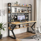 47" Industrial Computer Desk with Pegboard and Shelves