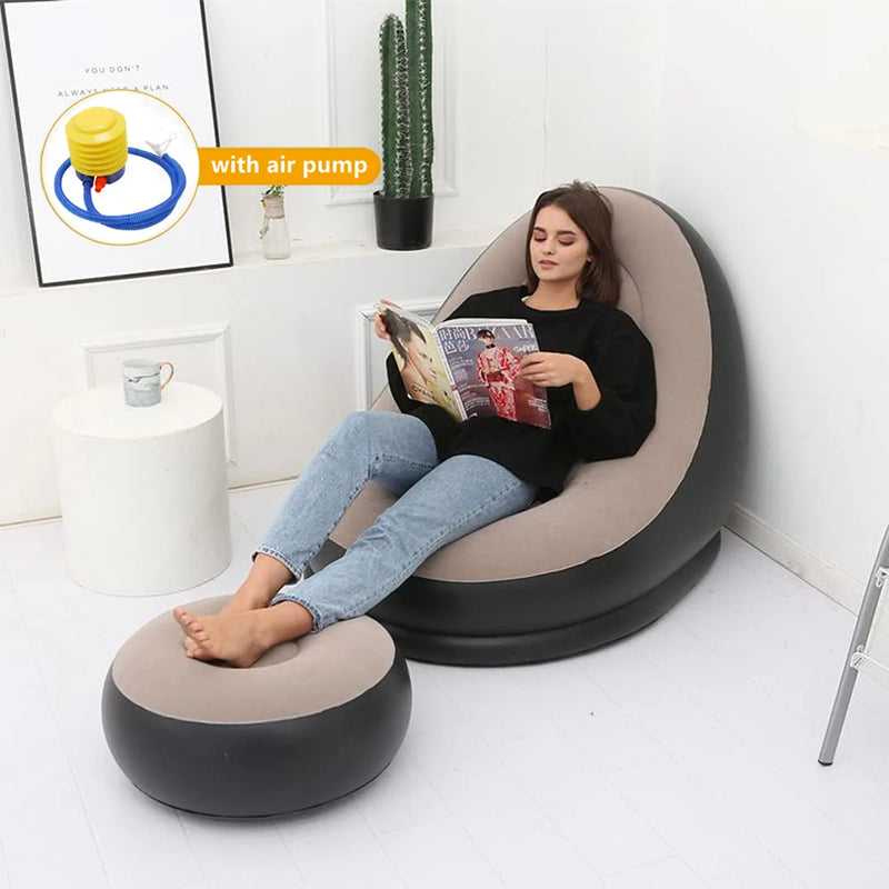 New Inflatable Plush Sofa For Lazy People Foldable Foot Sofa Bed Outdoor Convenient Lying Chair With Feet Bench Hot