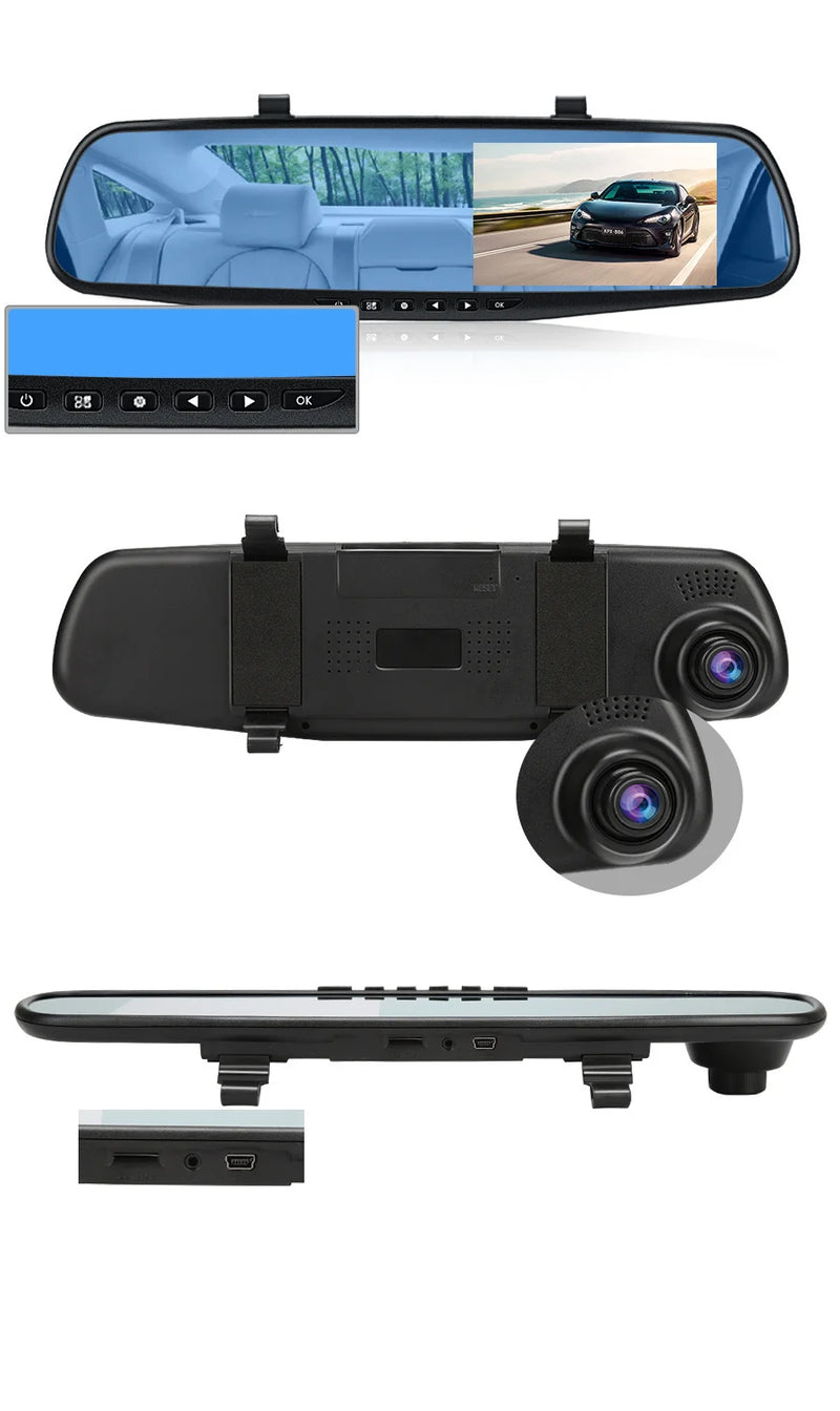 FHD 1080P Car DVR Dash Cam with Rearview Mirror Auto Reverse Image 170° Wide Angle Dual Lens Video Recorder Vehicle Supplies