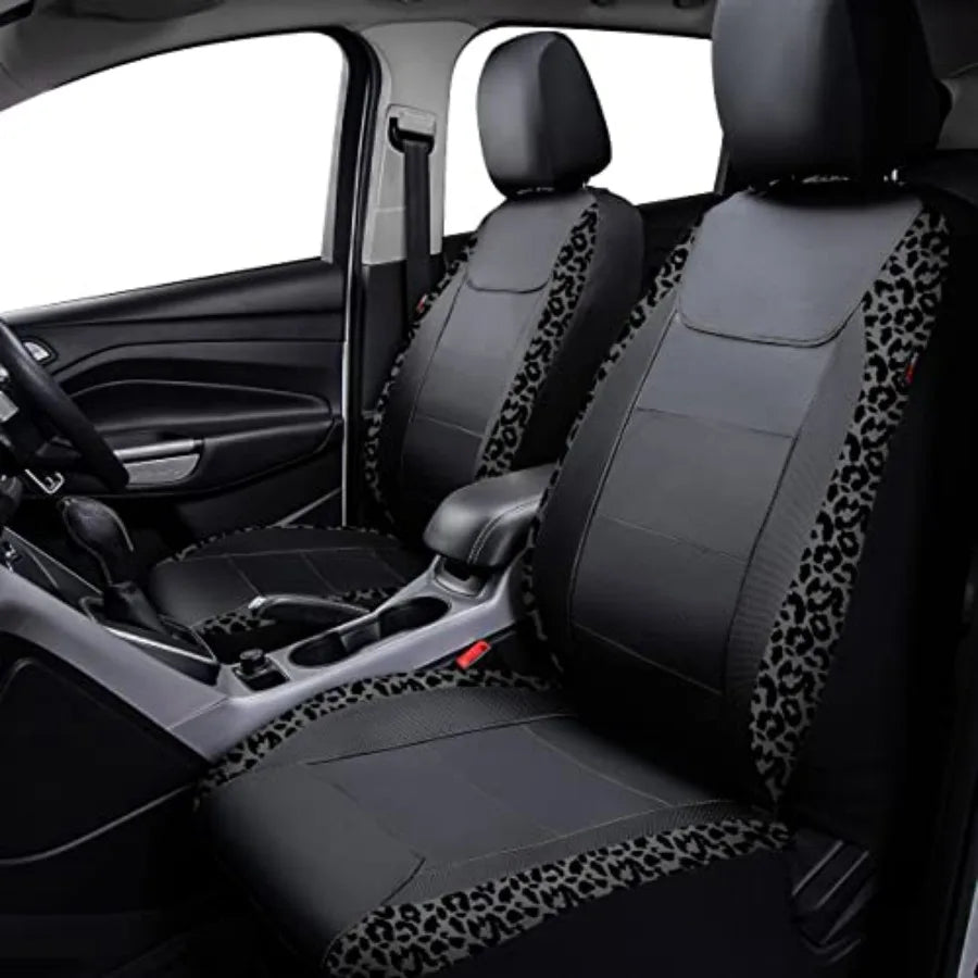 Carbon Fiber Leather Vehicle Seat Covers Leopard Gray Black Universal Fit