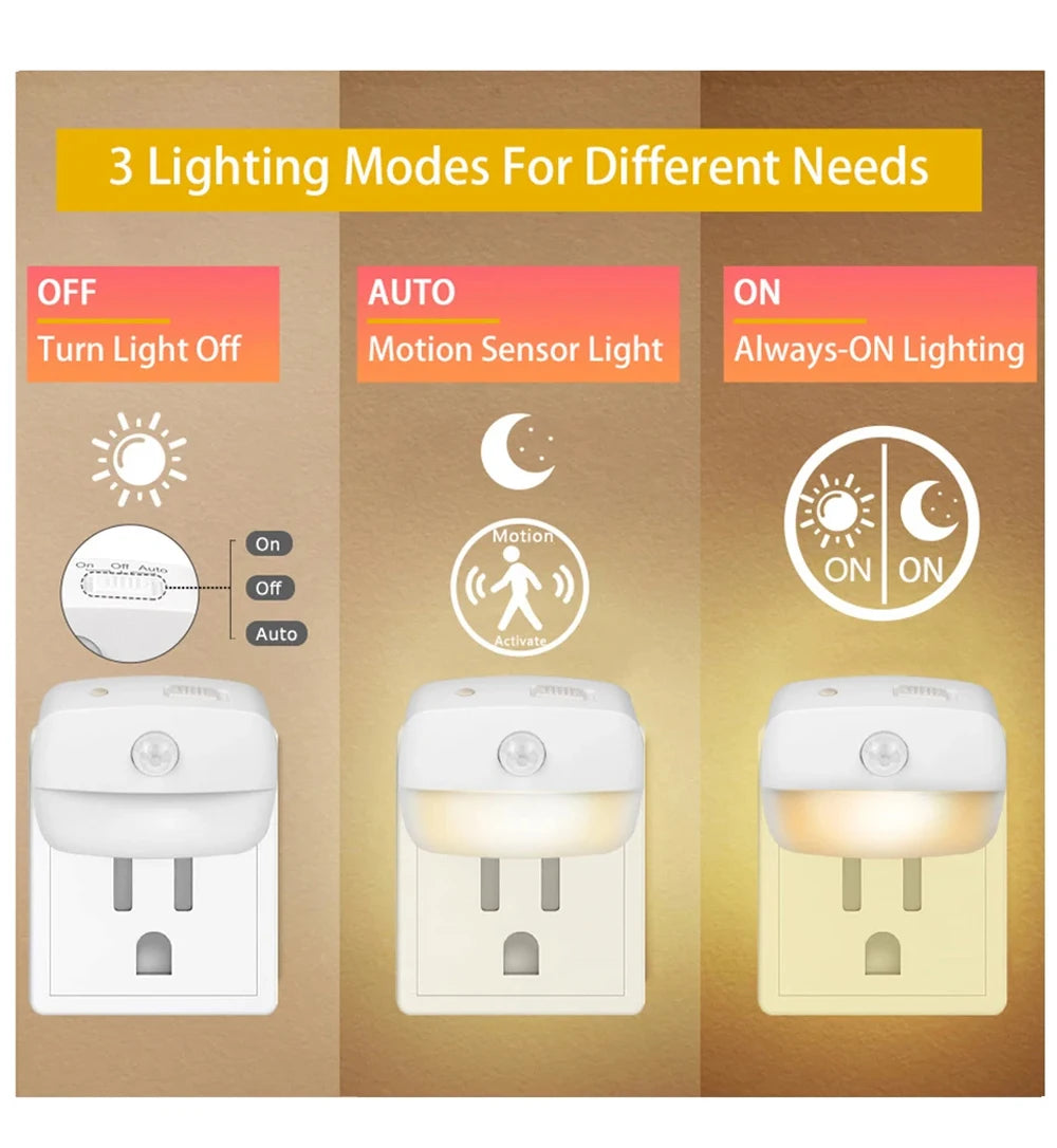 Plug-In Motion Sensor Night Light — Hallway, Stair & Bedroom Lamp