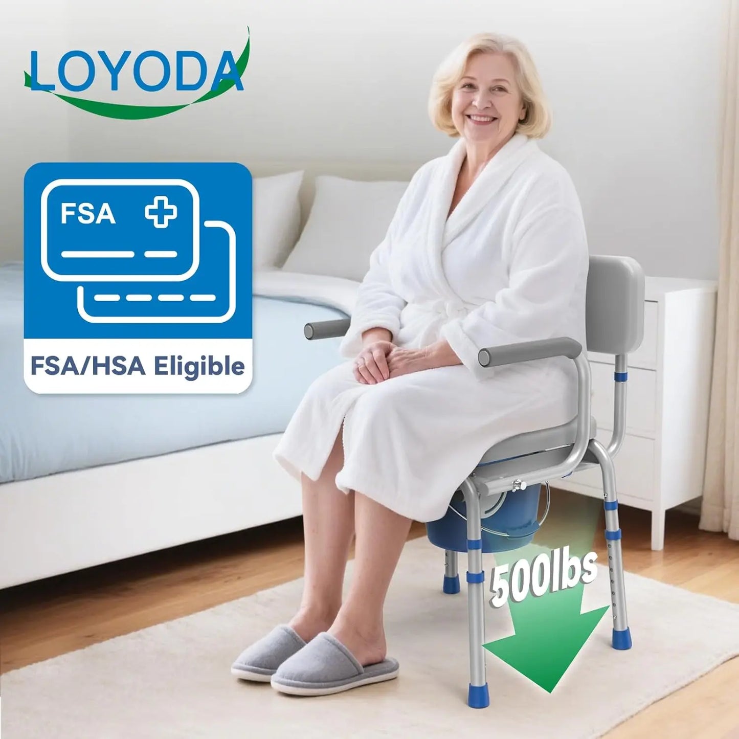 Drop-Arm Bedside Commode — Padded Seat, Adjustable, 500 lb Capacity