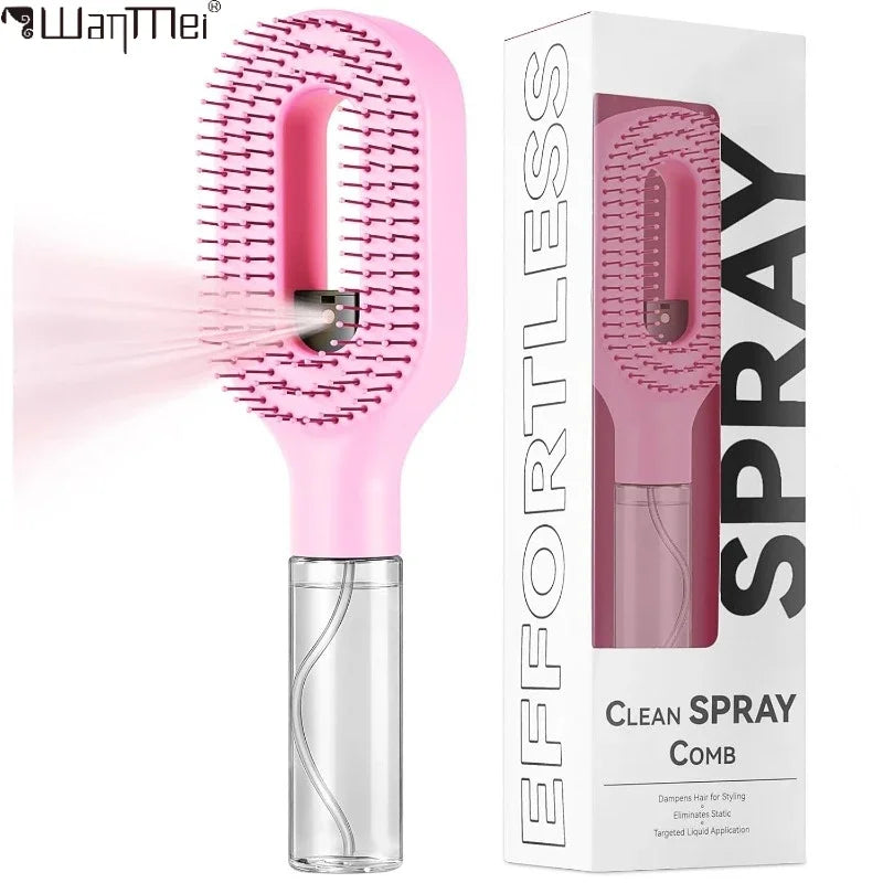 2-in-1 Hairbrush with Water Sprayer — Detangling & Styling Comb