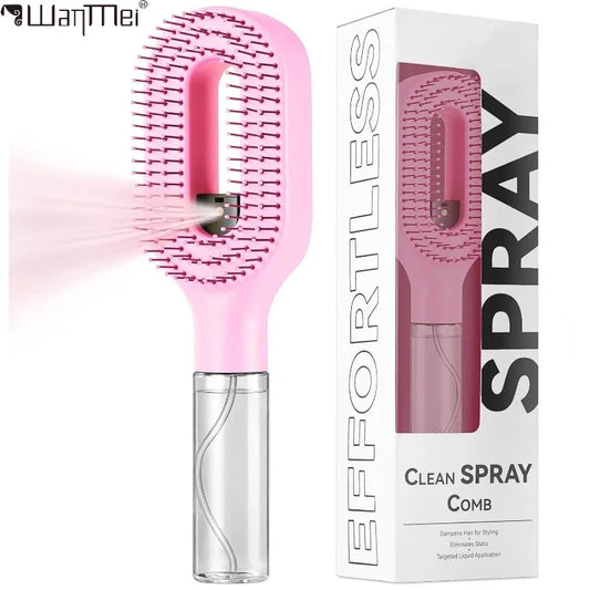 2-in-1 Hairbrush with Water Sprayer — Detangling & Styling Comb
