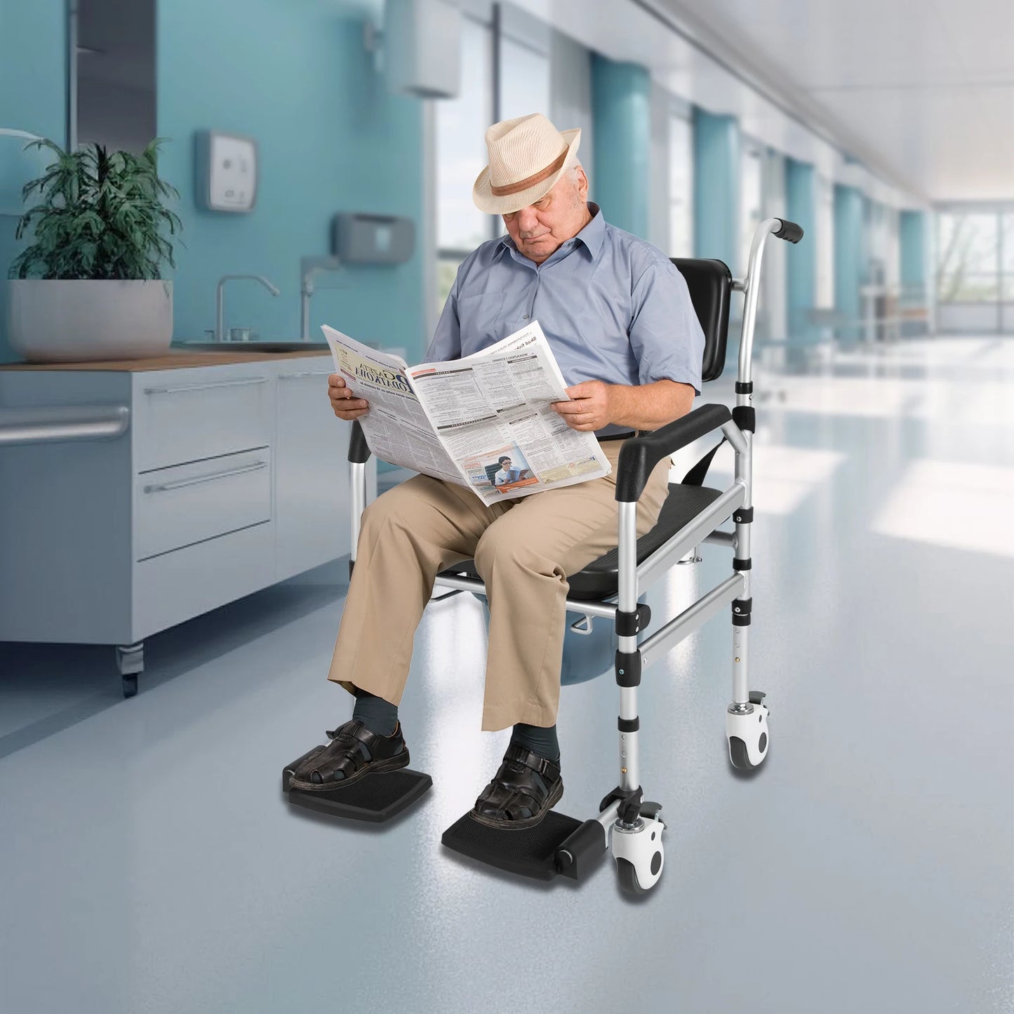 Folding Shower Chair with Wheels — Adjustable Height for Seniors
