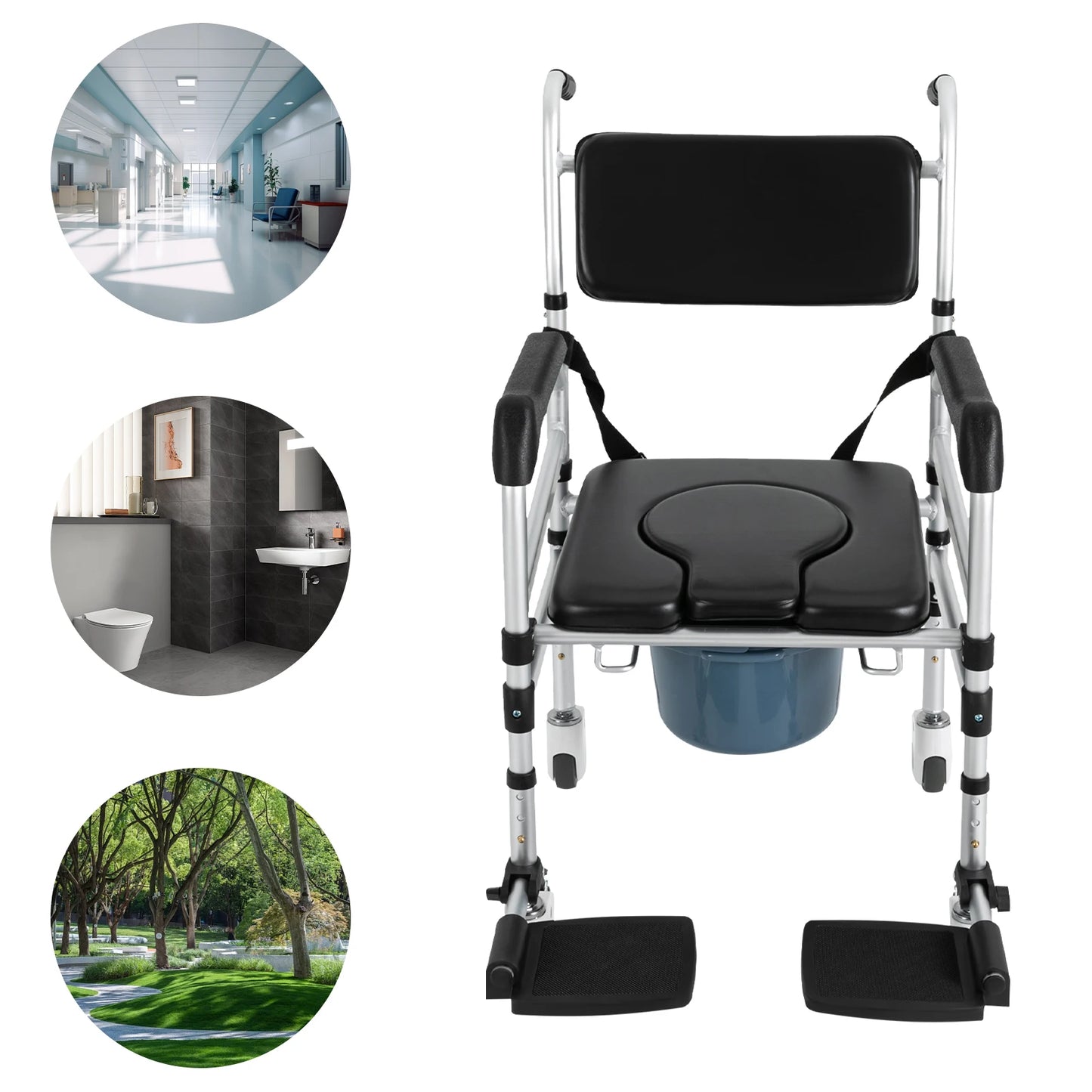 Folding Shower Chair with Wheels — Adjustable Height for Seniors