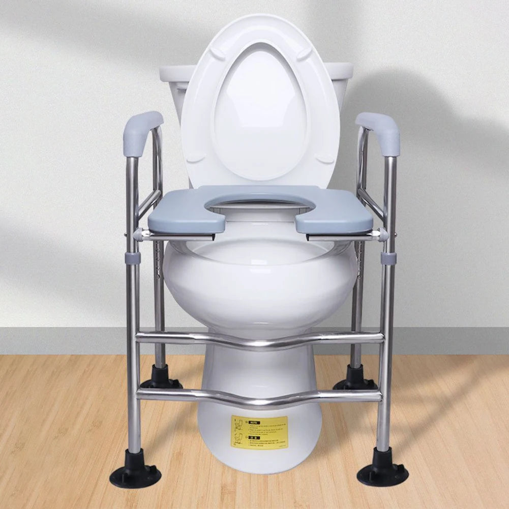 Adjustable Raised Toilet Seat with Armrests — Stainless Steel Frame
