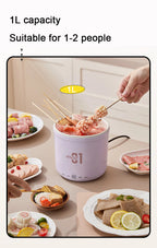 New Convenient and Portable Compact Mini 1L Electric Rice Cooker Skillet for Frying Eggs, Omelettes, Noodles, and Hot-Pots - Ide