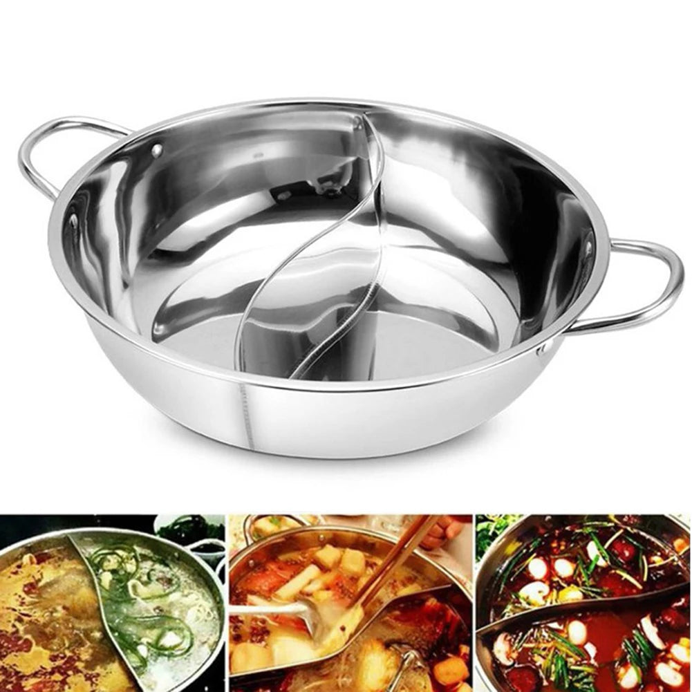 Stainless Steel Twin Divided Hot Pot — 28cm, Gas Stove Compatible