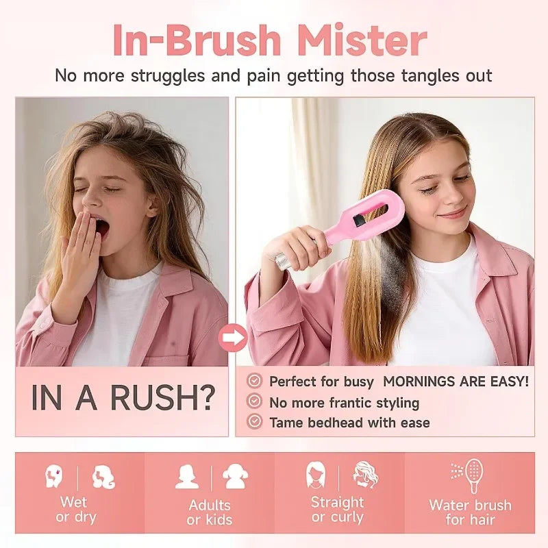 2-in-1 Hairbrush with Water Sprayer — Detangling & Styling Comb