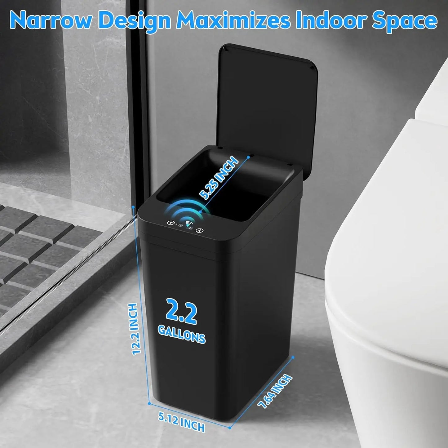 Touchless Motion Sensor Trash Can — 2.2 Gal Slim with Lid (2-Pack)