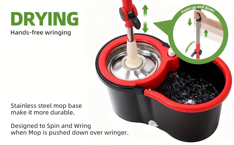 Hot Sale Heavy Duty Spin Mop Bucket System, 360° Rotating Floor Cleaner for Home, Adjustable Stainless Steel Handle, 3 Mop Heads