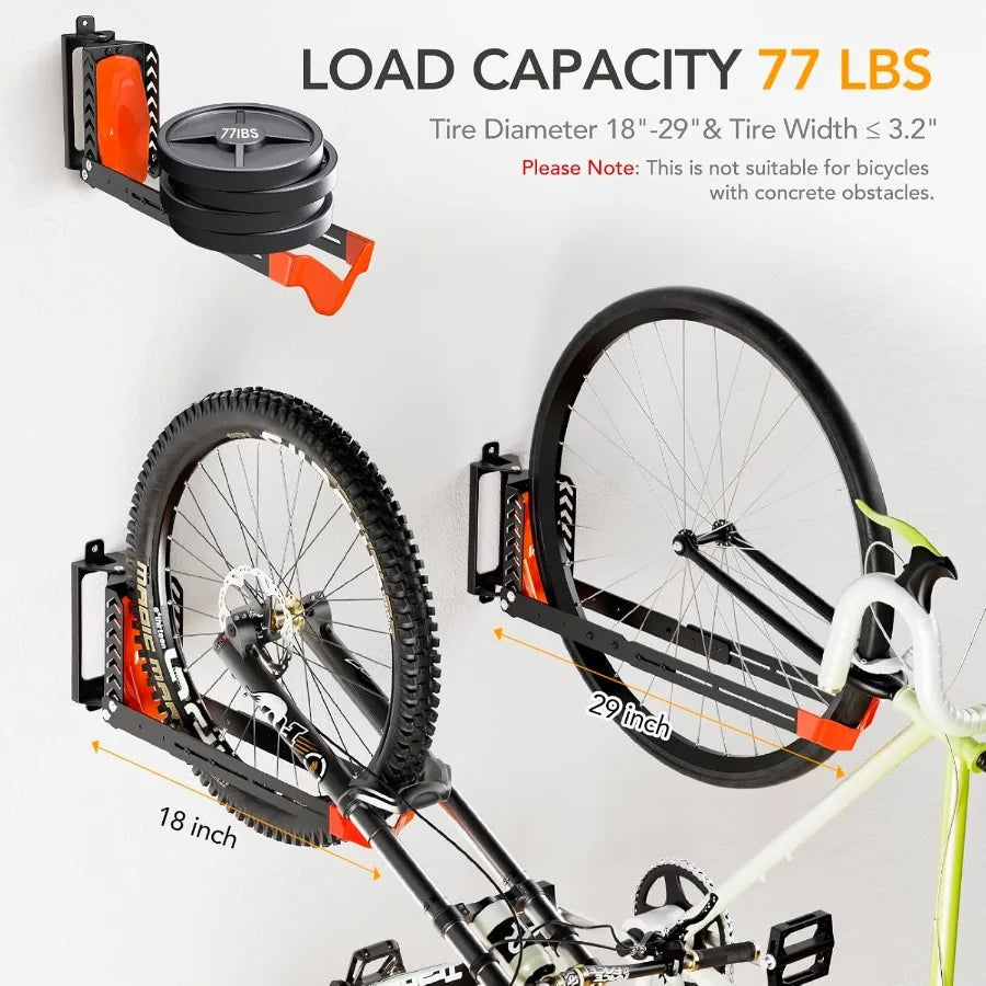 Swivel Bike Wall Mount Rack — Holds 77 lbs, Set of 3