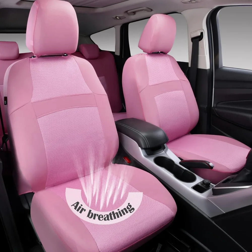 Pink Breathable Mesh Car Seat Cover Full Set, Airbag-Compatible All-Pink Auto Interior