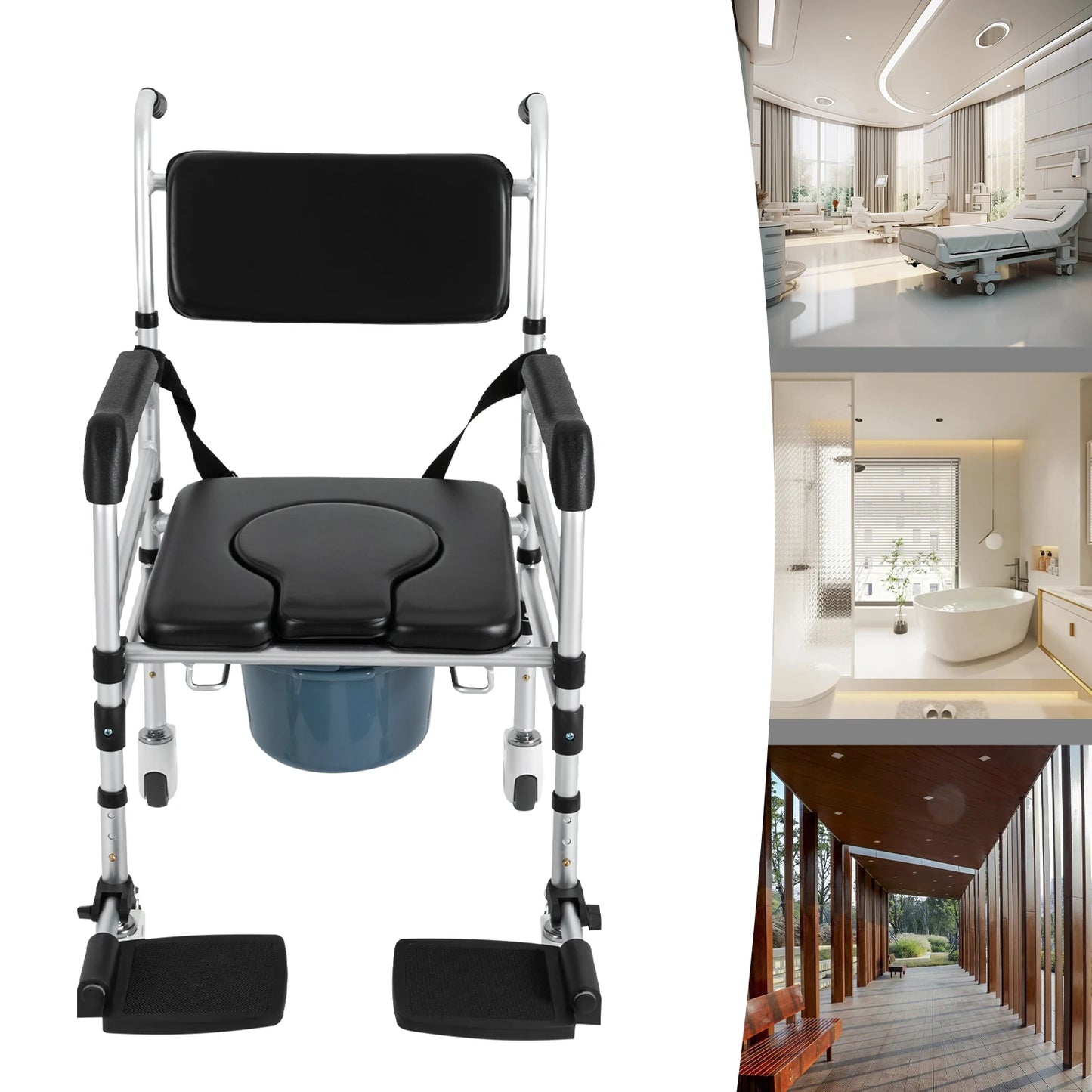 Folding Shower Chair with Wheels — Adjustable Height for Seniors