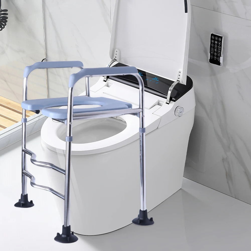 Raised Toilet Seat with Armrests — Stainless Steel Riser Frame