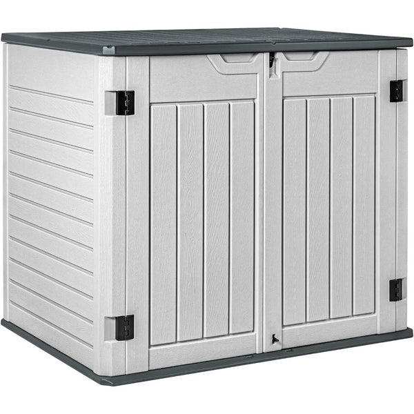 Resin Outdoor Storage Shed 34 Cu Ft Horizontal Outdoor Storage Cabinet Waterproof Patio Tools Storage Box for Pool Toys,