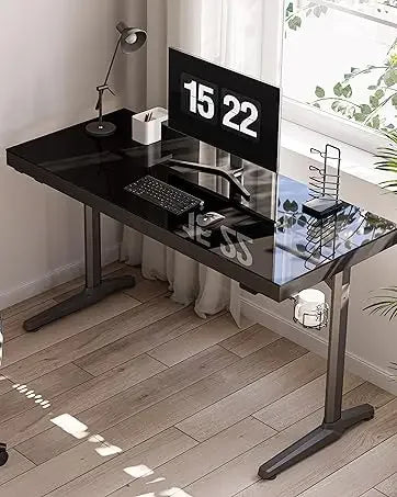 EUREKA ERGONOMIC RGB LED Gaming Desk, Music Sync Lights Up Tempered Glass Desktop, 43" GTG I43 Home Office Computer Table W Cont