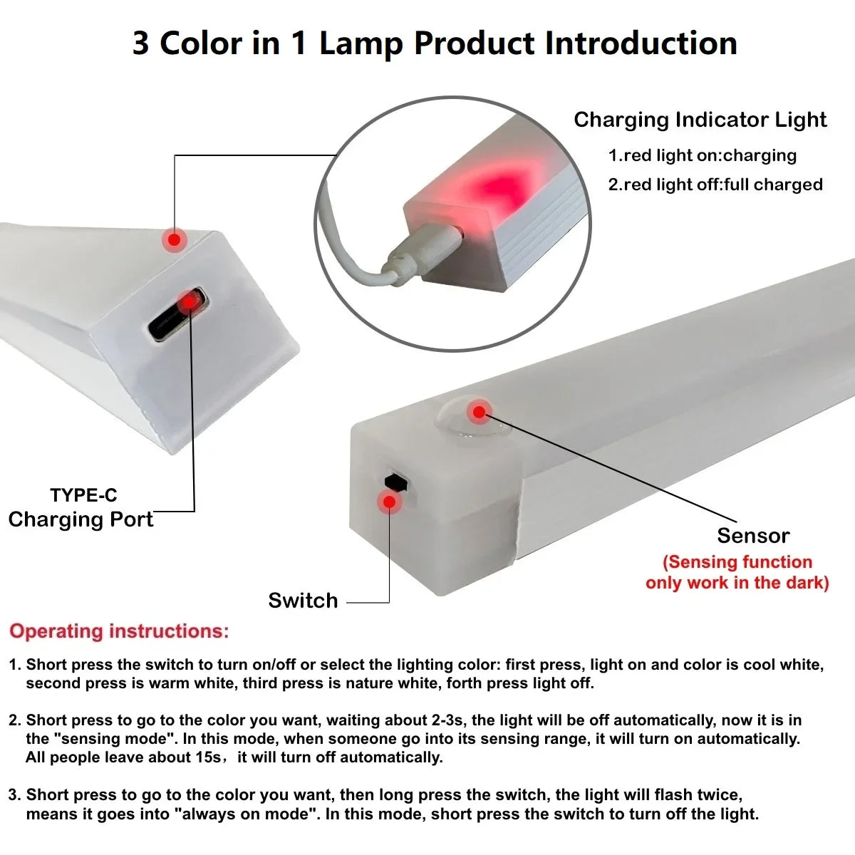 USB Rechargeable Wireless LED Bar Light with Motion Sensor