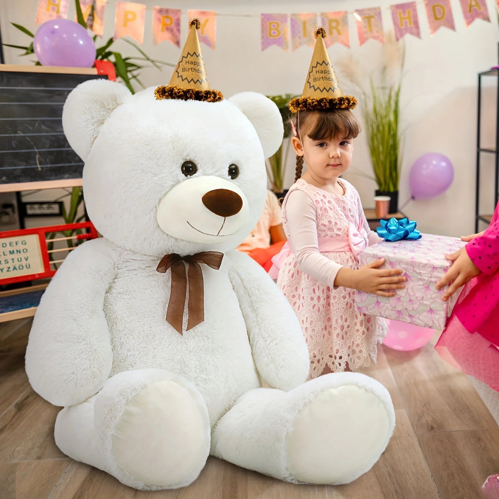 Giant Teddy Bear Stuffed Animal XXL 51.18inch, White Large Bear Plush Soft Cuddly Toy Big Size, Kawaii Birthday Presents