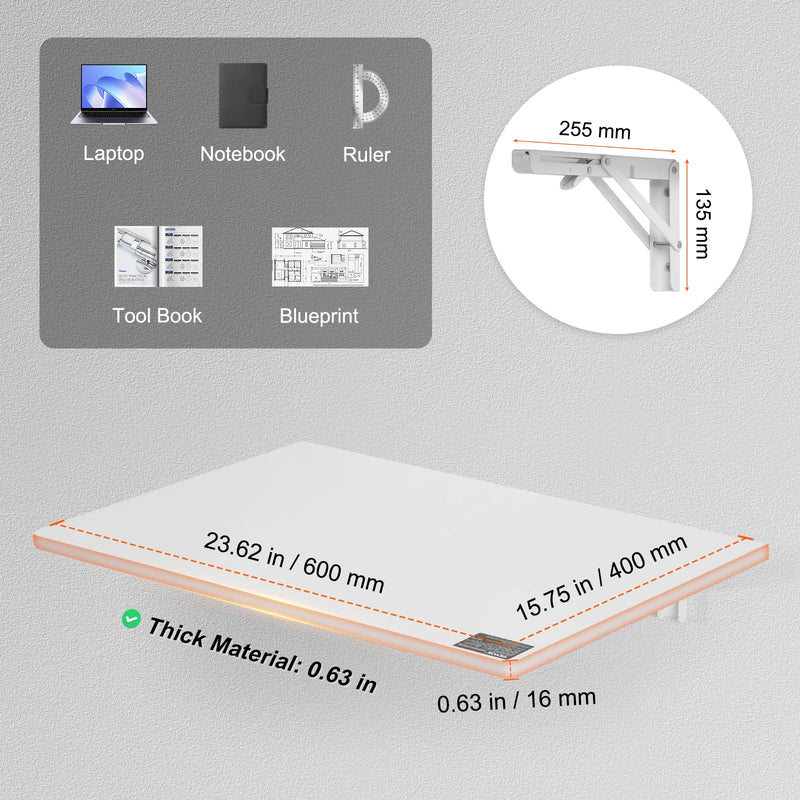VEVOR Wall Mounted Folding Table Drop Leaf  Floating Desk with Iron Bracket Fold Down for Home Office Room Kitchen Space-Saving