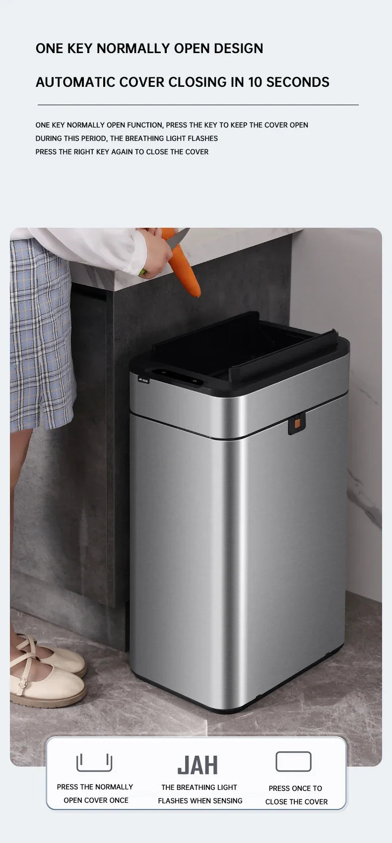 Smart Sensor Trash Can — Stainless Steel, 15L / 20L Kitchen Bin