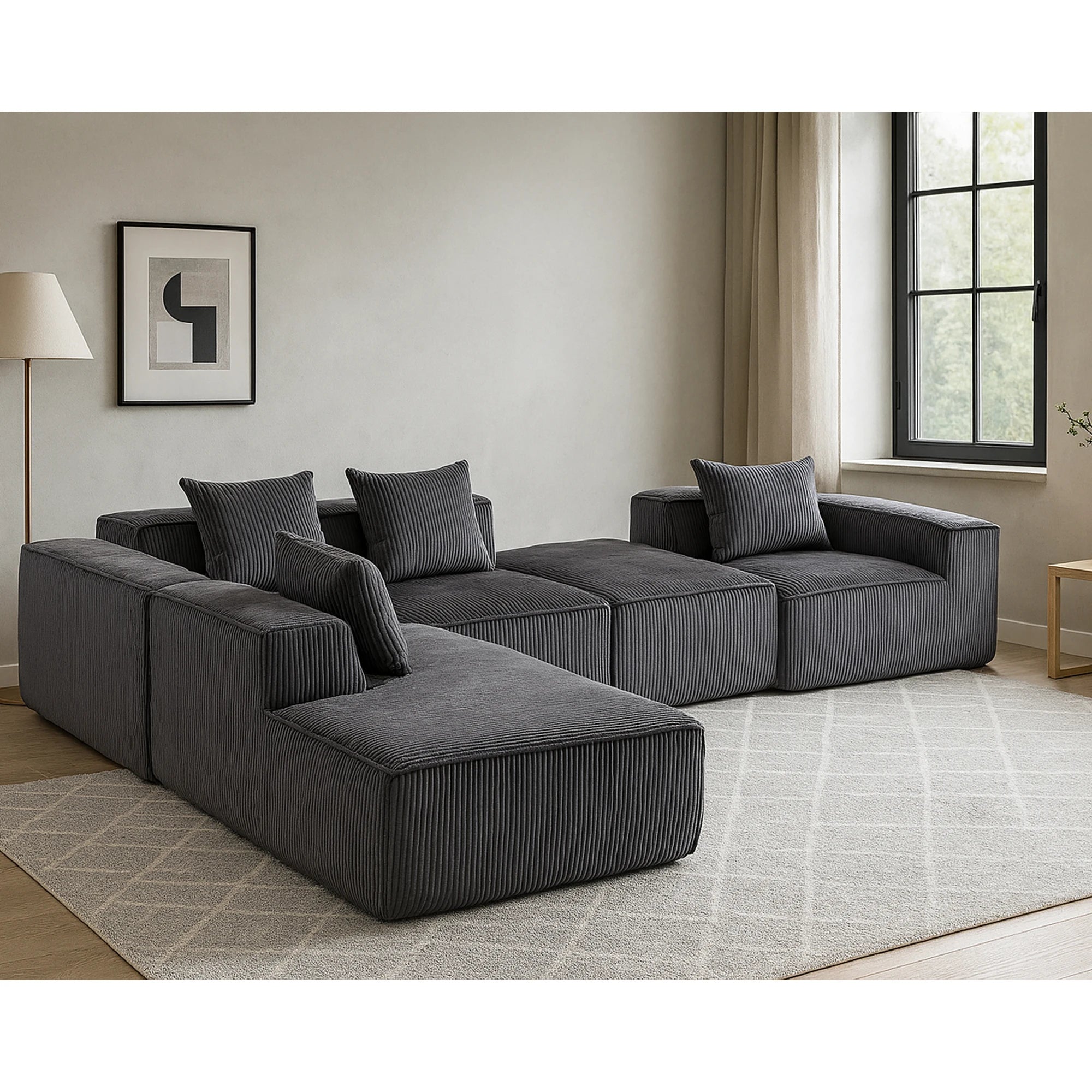 Sectional boneless Couch with L-Shape Chaise,Modern  Modular sleeper Sofa with Deep Seat, Upholstered Couches for Room