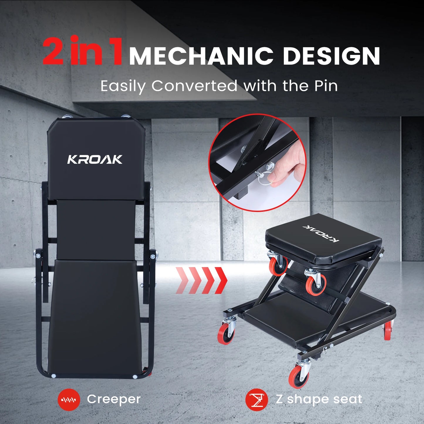 Auto Creeper Seat with Wheels Folding Car Repair Work Bench