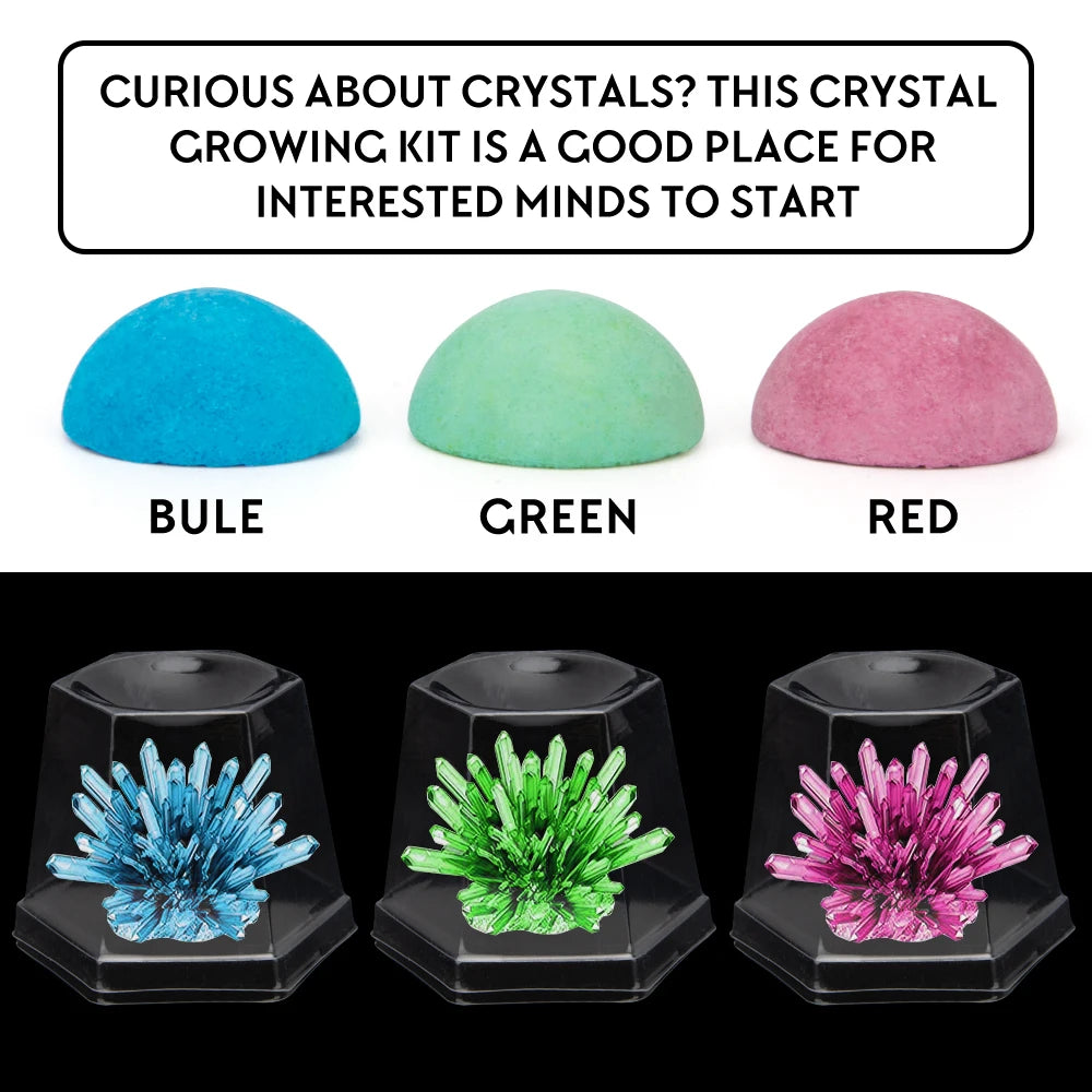 Crystal Growing Science Experimental Kit 3pcs with Display Cases - Easy DIY STEM Toy Lab Experiment Specimens, Educational Gift