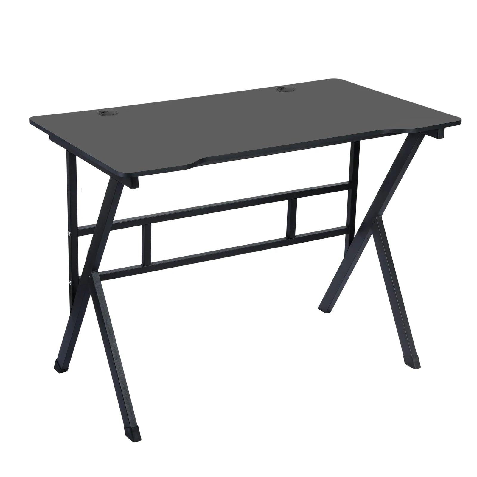Gaming Desk, Ergonomic Computer Game Table with X-shaped Steel Legs, Sturdy PC Workstation Desk for Home Office with Cable Holes
