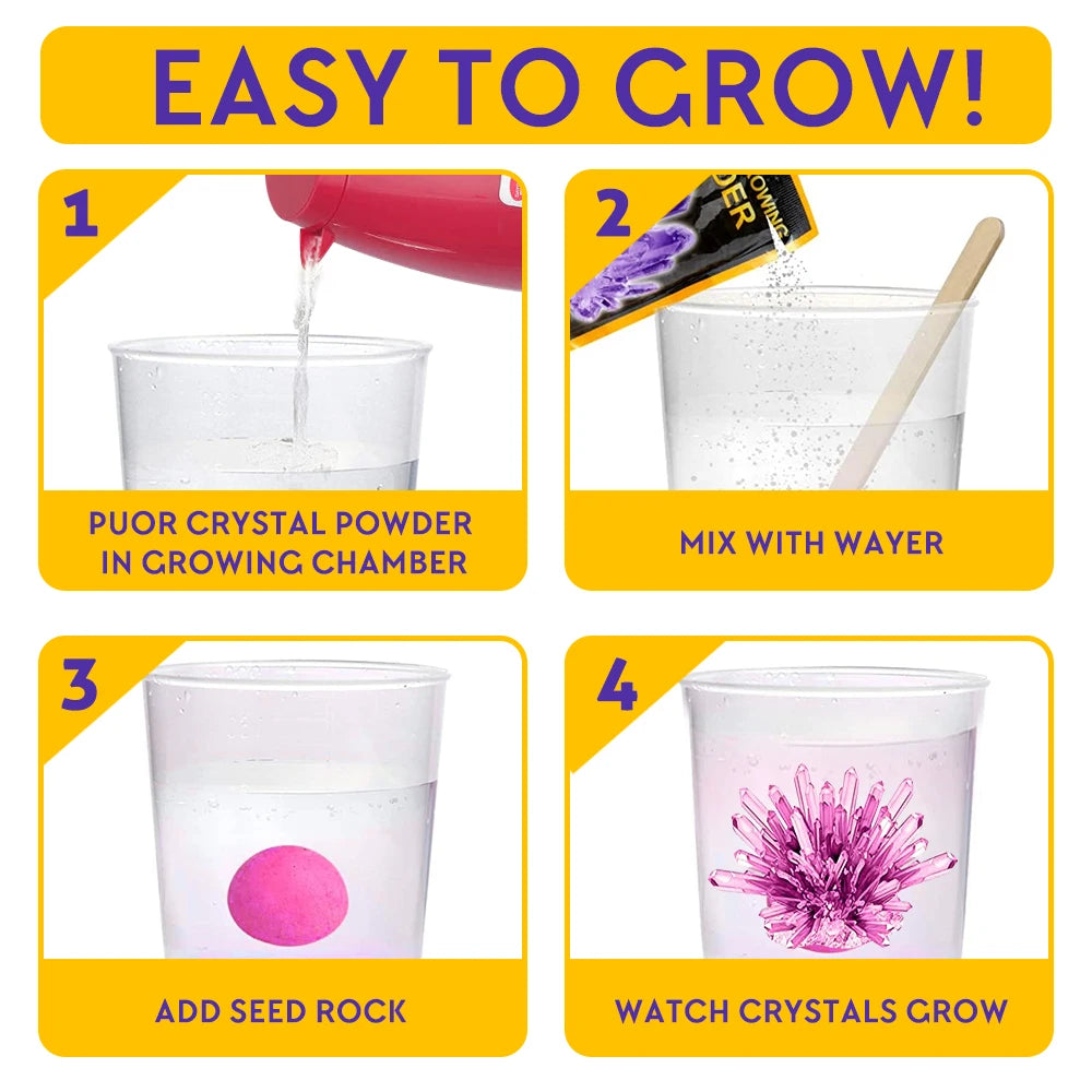 Crystal Growing Science Experimental Kit 3pcs with Display Cases - Easy DIY STEM Toy Lab Experiment Specimens, Educational Gift