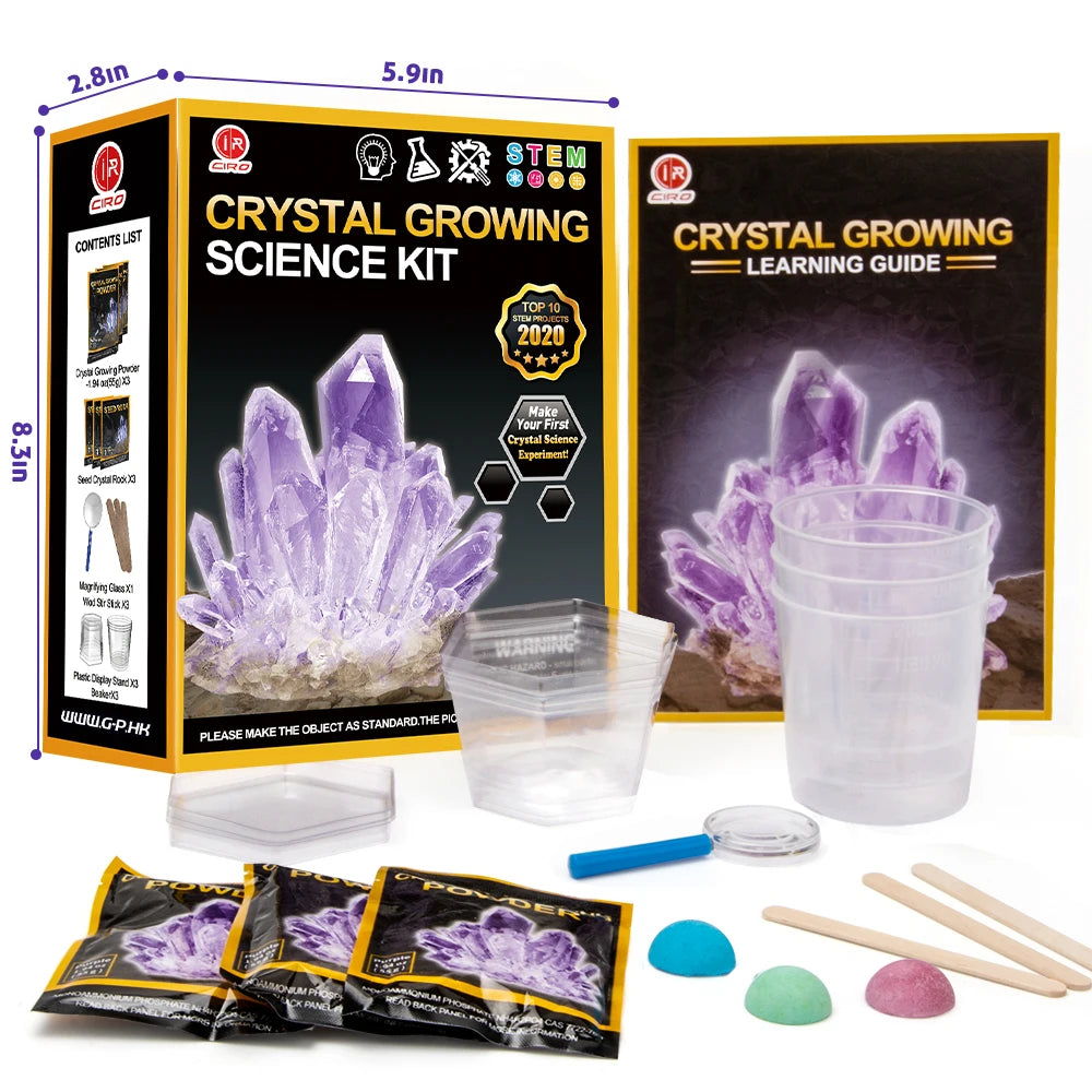 Crystal Growing Science Experimental Kit 3pcs with Display Cases - Easy DIY STEM Toy Lab Experiment Specimens, Educational Gift