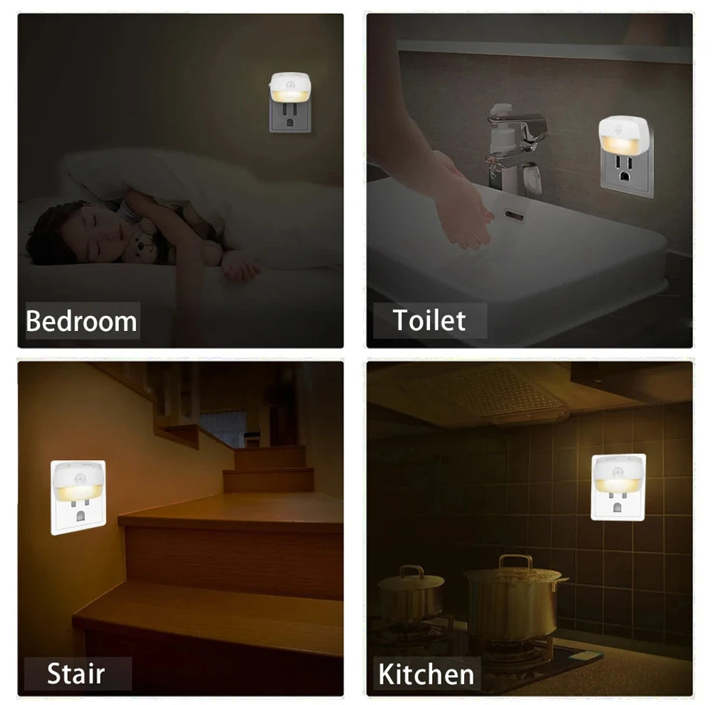 Plug-In Motion Sensor Night Light — Hallway, Stair & Bedroom Lamp