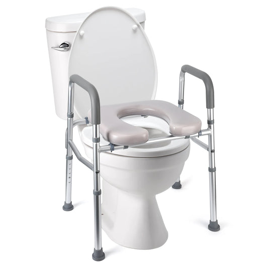 Raised Toilet Seat with Padded Frame — 350 lb, Adjustable for Seniors