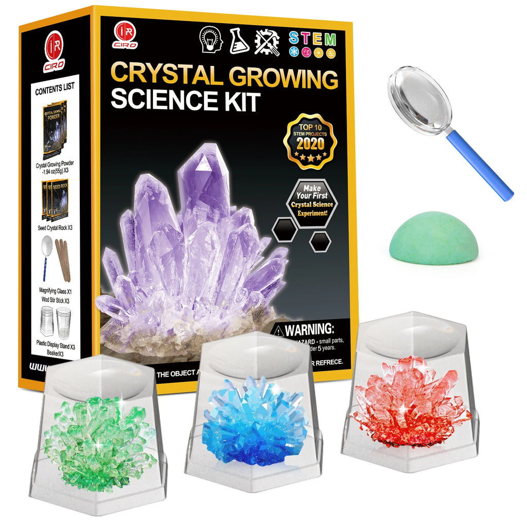 Crystal Growing Science Experimental Kit 3pcs with Display Cases - Easy DIY STEM Toy Lab Experiment Specimens, Educational Gift