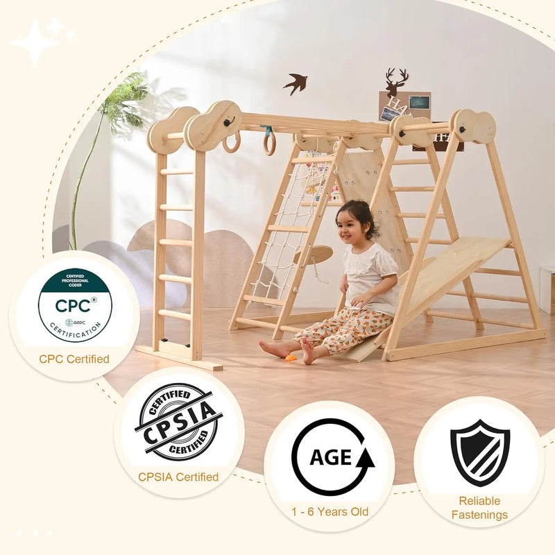 Indoor Playground Jungle Gym, Toddler Climbing Toys for Kids 1-6 Years, Indoor Toddler Gym Play Set with Slid, Climbing Wall