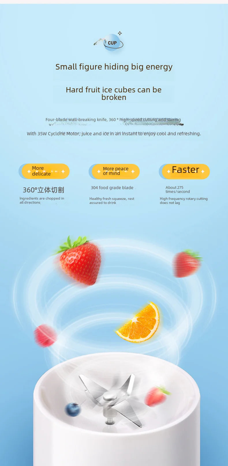 New Compact Mini Rechargeable Vibrating Fruit Juicer - Efficient and Convenient Small Capacity Juice Machine - Essential Portabl