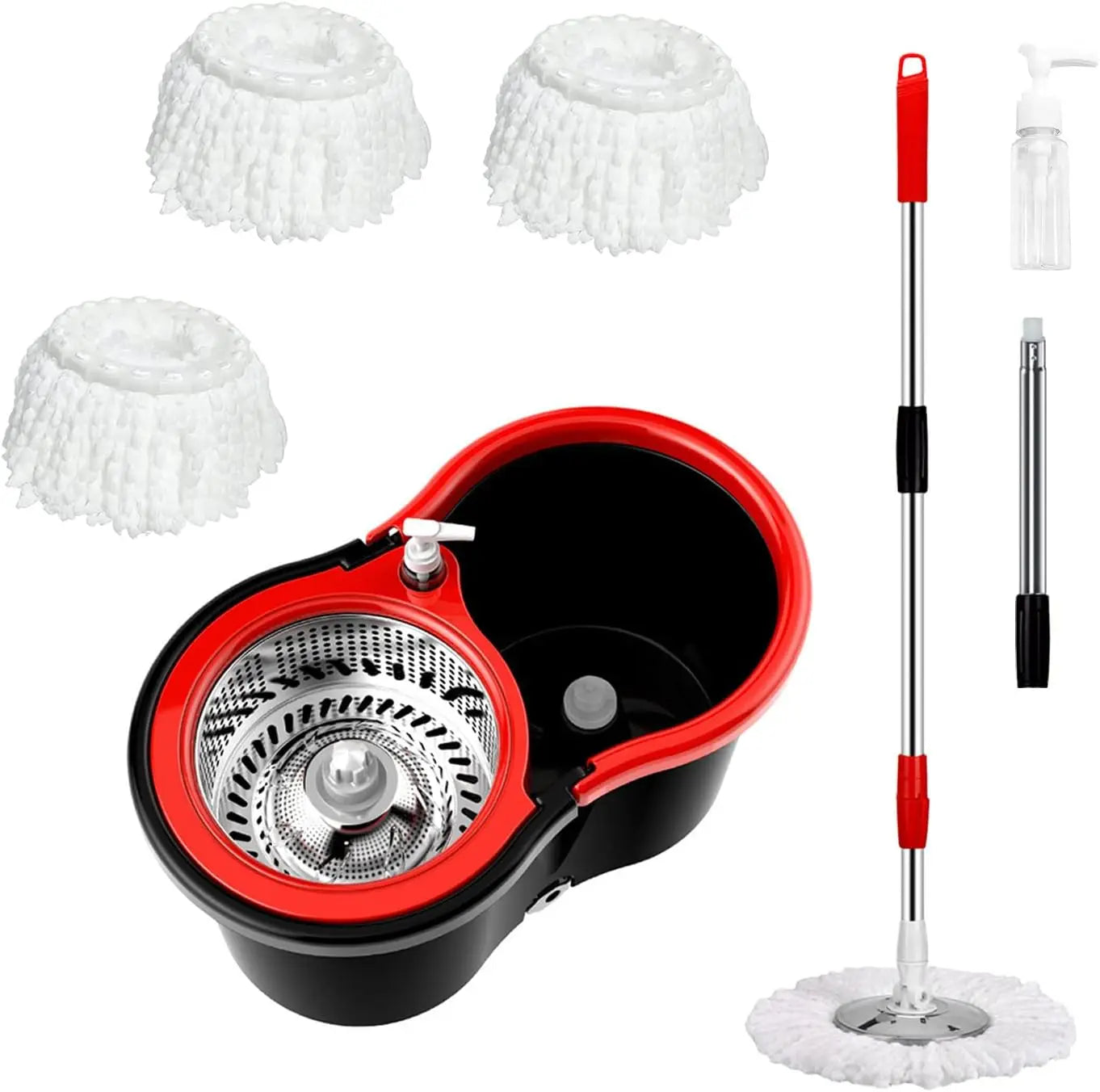360° Spin Mop & Bucket Set — Self-Wringing, 3 Microfiber Heads