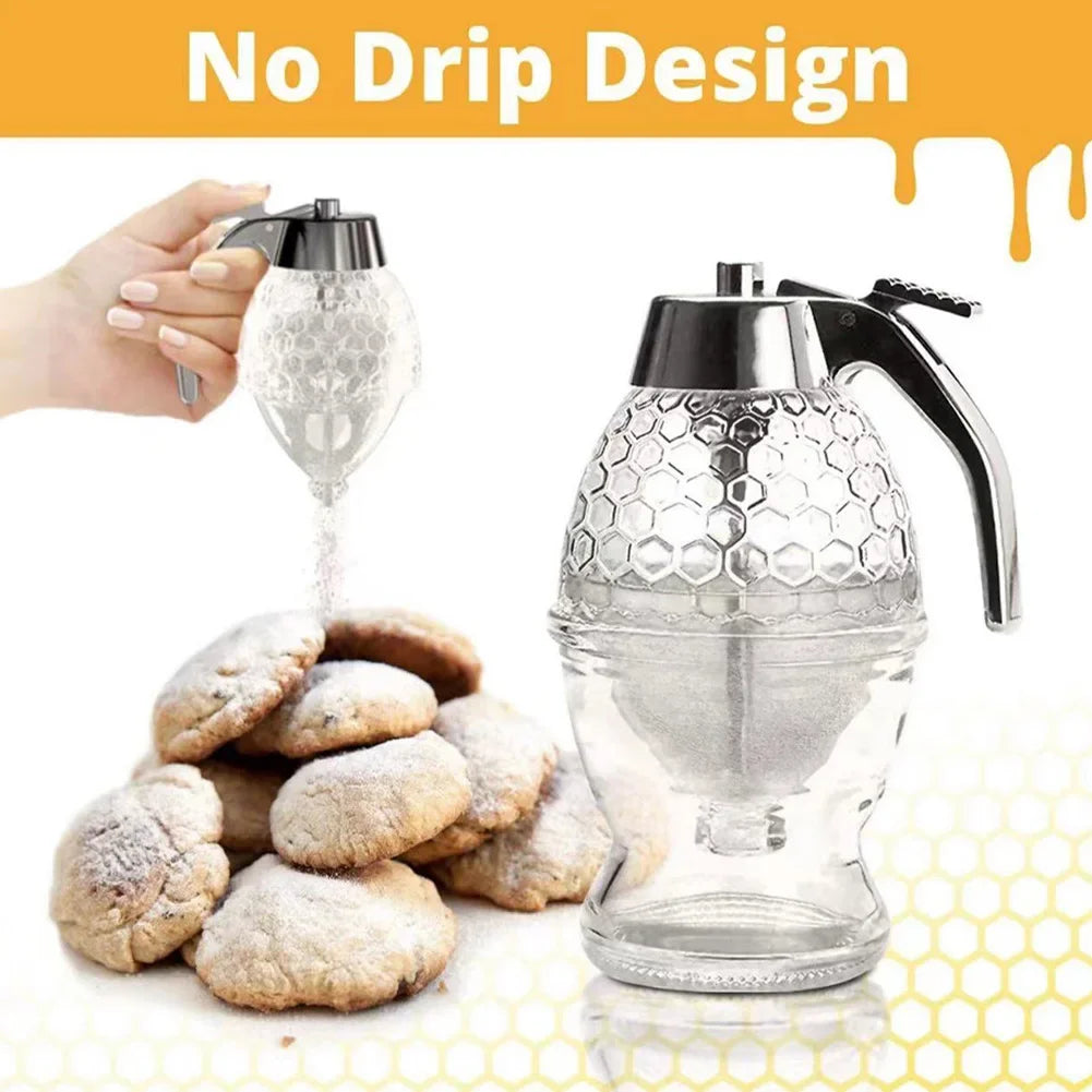 No-Drip Honey & Syrup Dispenser with Stand — Glass Jar Pourer