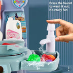 Kids Pretend Toy Kitchen Set with Sounds, Lights, Stove, Sink and Toy Food - Toddler Toy Kitchen