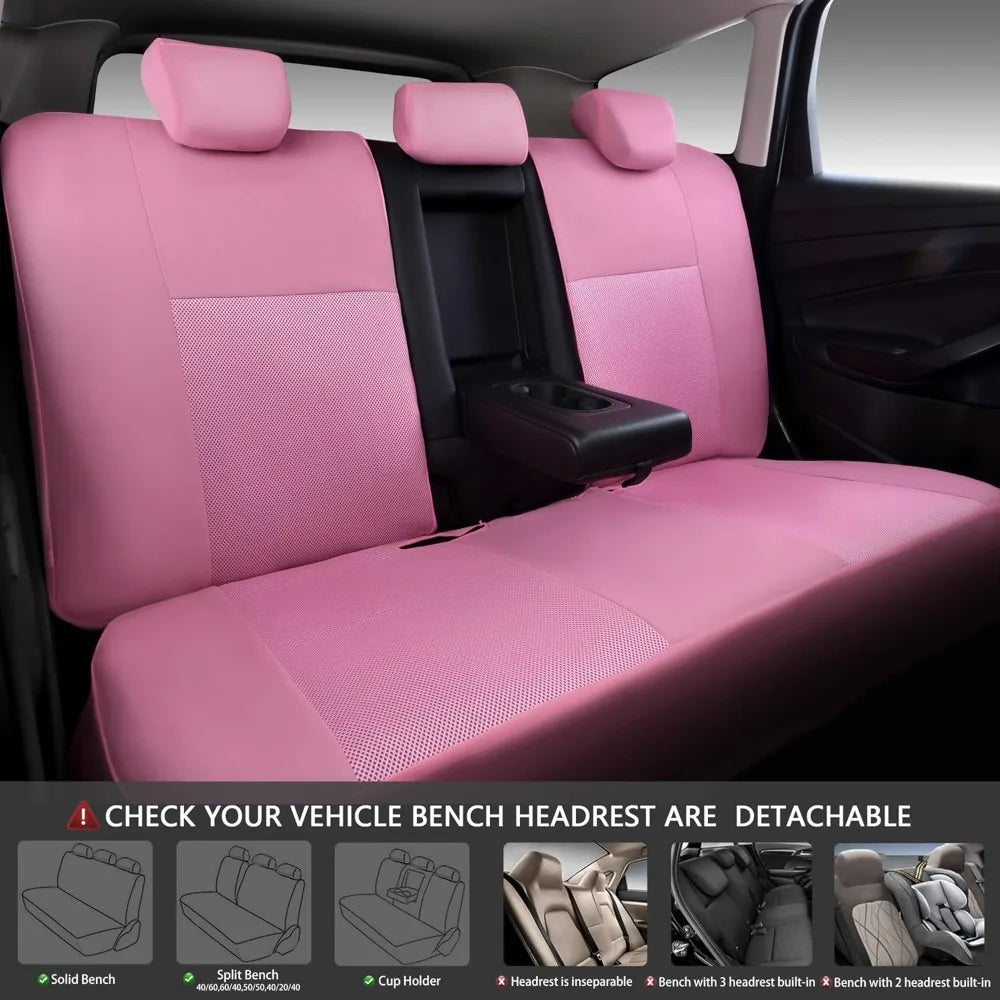 Pink Breathable Mesh Car Seat Cover Full Set, Airbag-Compatible All-Pink Auto Interior