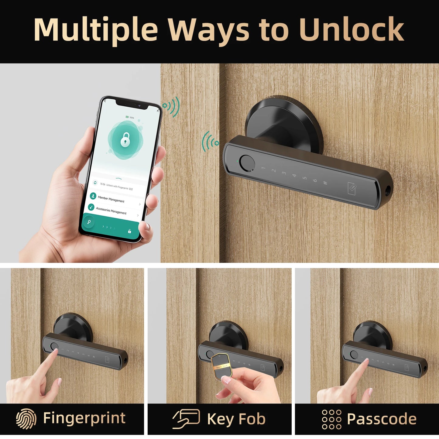 Smart Fingerprint Door Lock — App, Passcode & Touchscreen Keypad