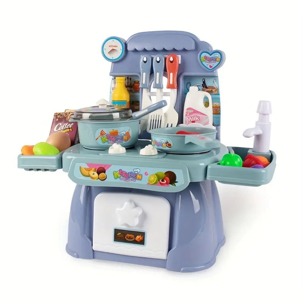 Kids Pretend Toy Kitchen Set with Sounds, Lights, Stove, Sink and Toy Food - Toddler Toy Kitchen