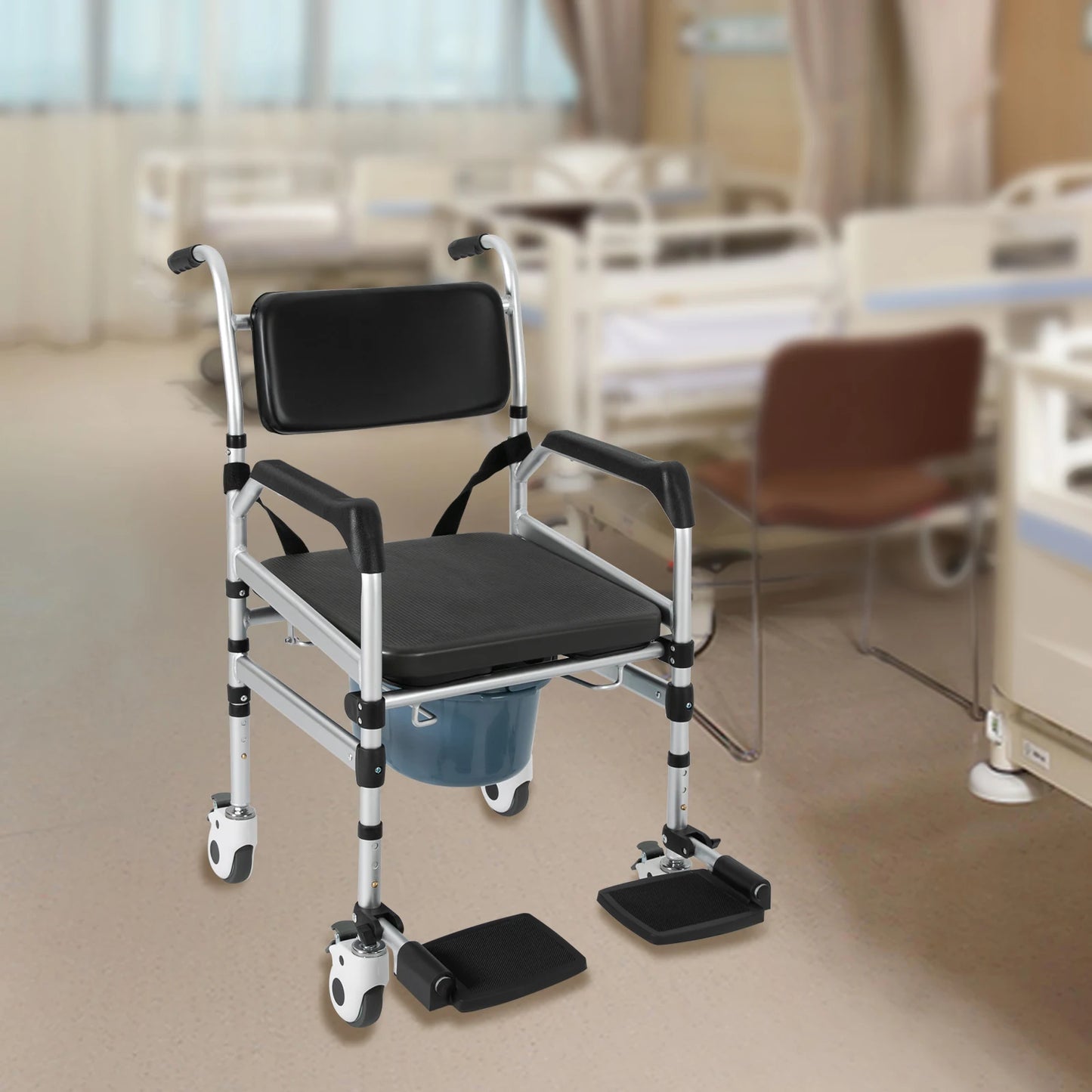 Folding Shower Chair with Wheels — Adjustable Height for Seniors