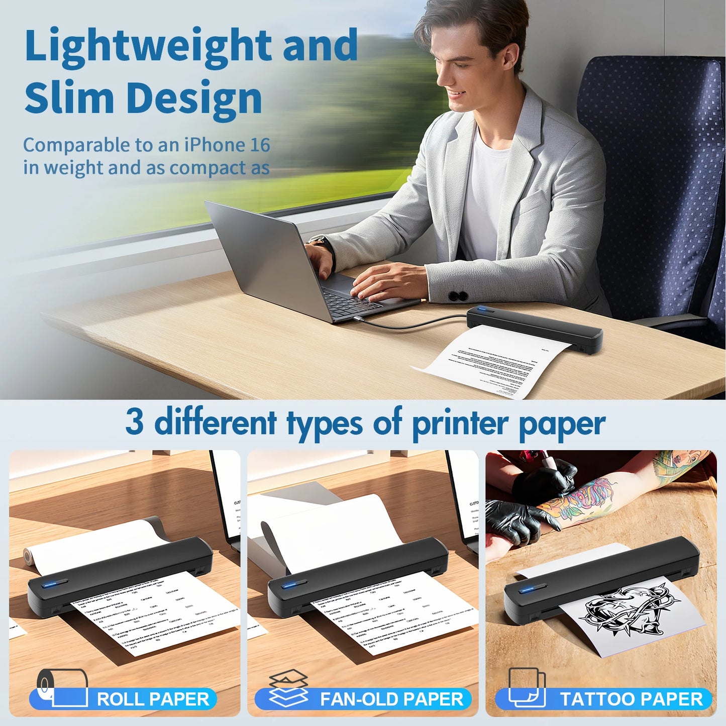 Wireless A4 Thermal Printer — Inkless, Works with iPhone & Android